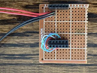 Breadboard with the headers attached ready for the ESP8266