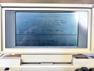Tandy 200 Connected to Telnet Bible BBS